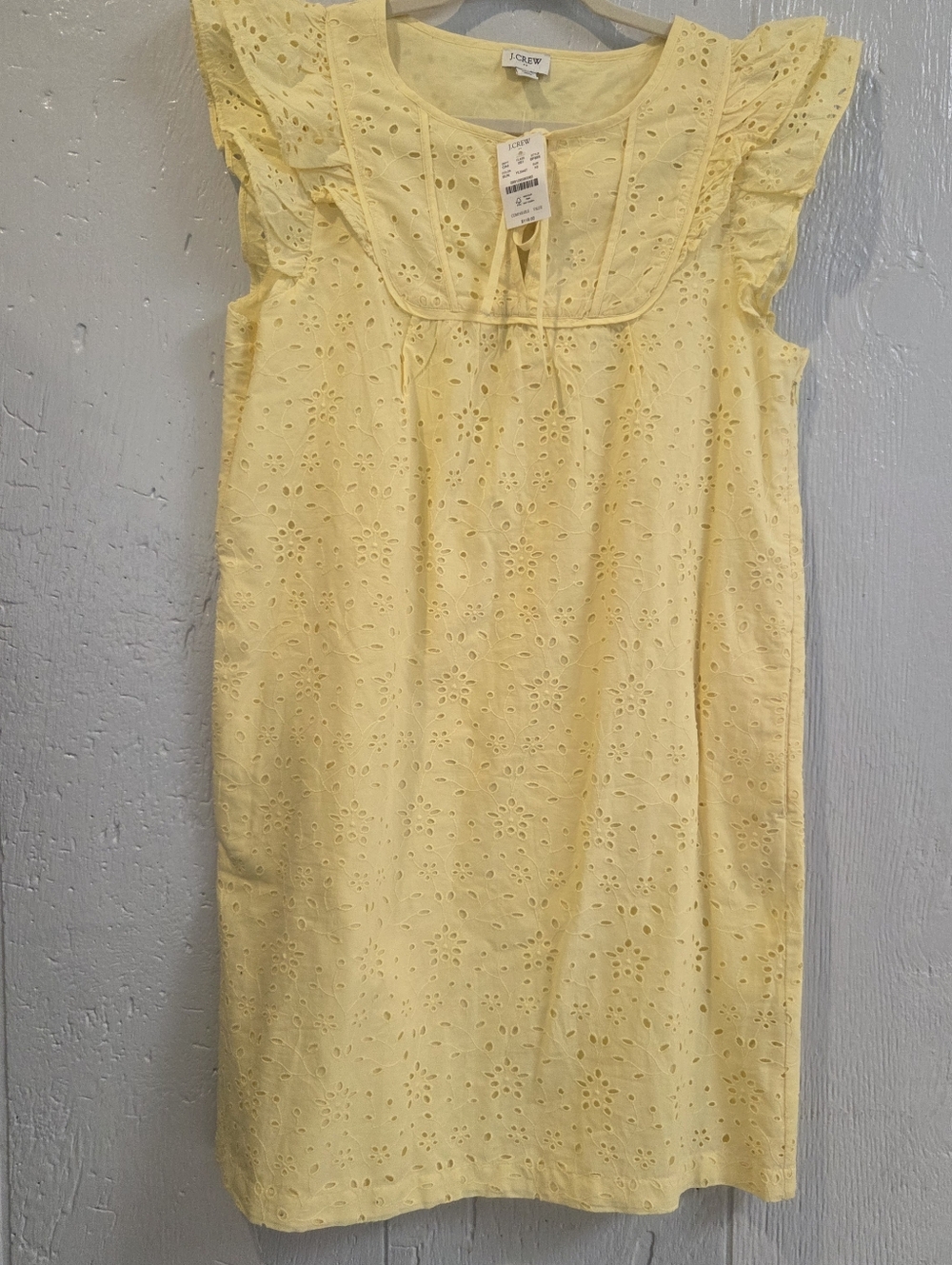 J. Crew Pale Yellow Eyelet Ruffle Shift Dress NWT